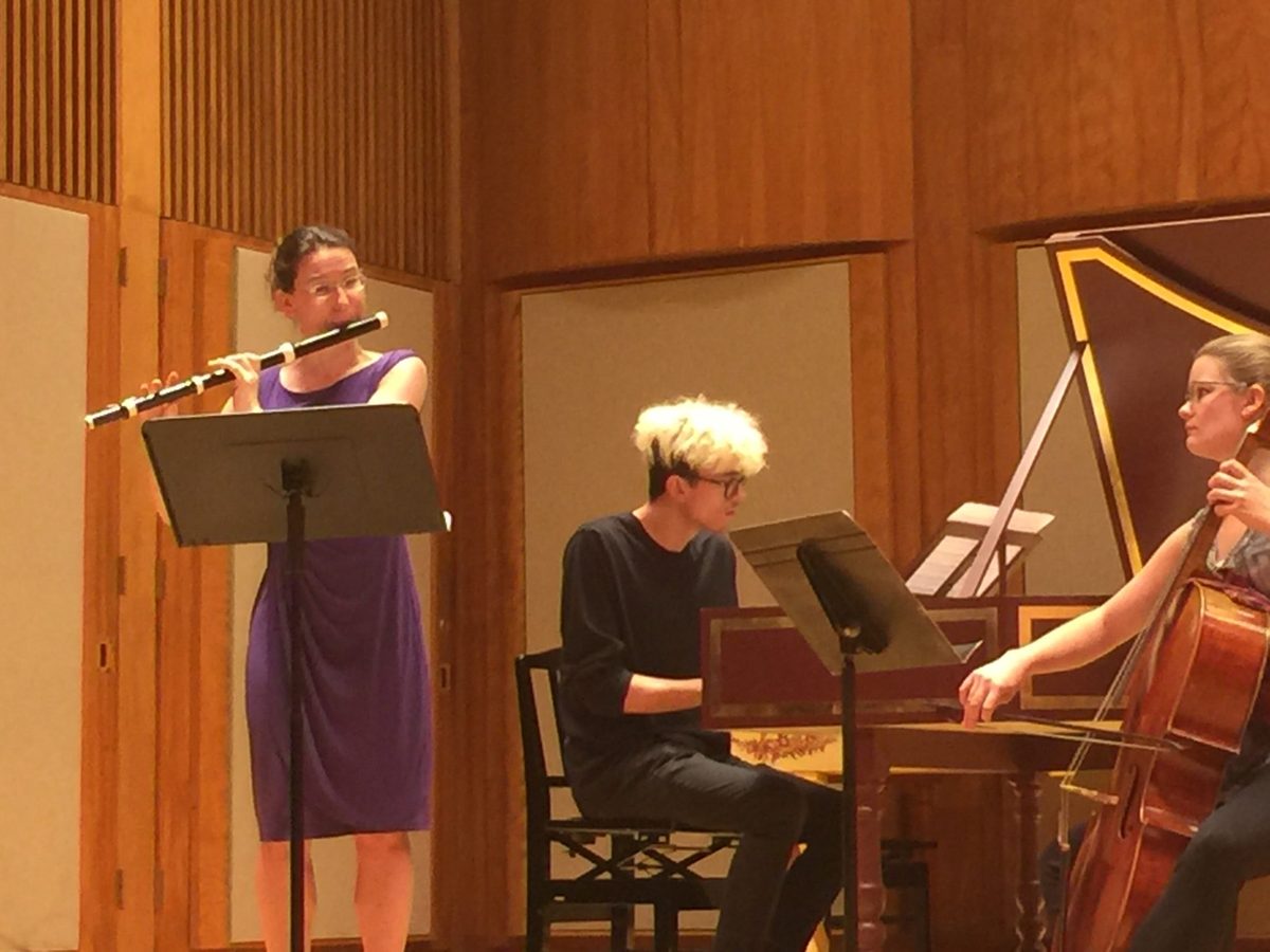 Baroque flute, cello and harpsichord chamber music performance