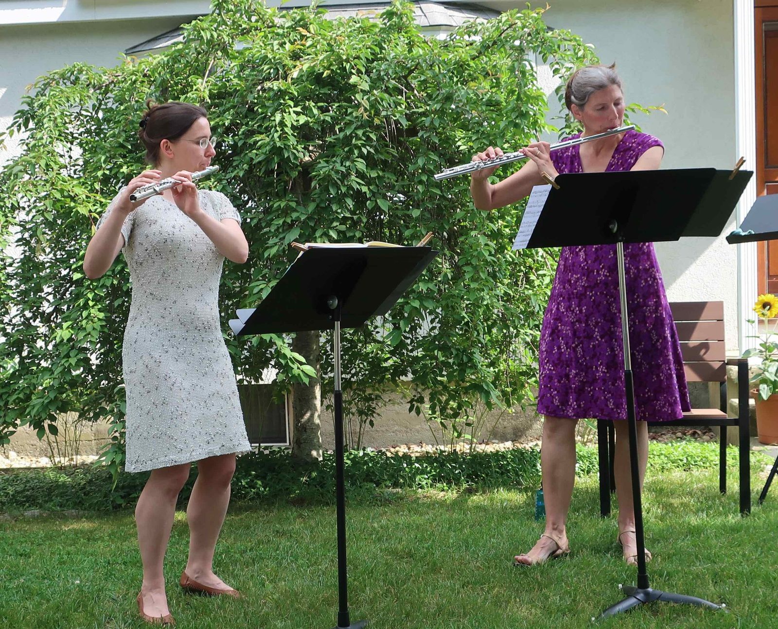 Flute duet at an outdoor concert
