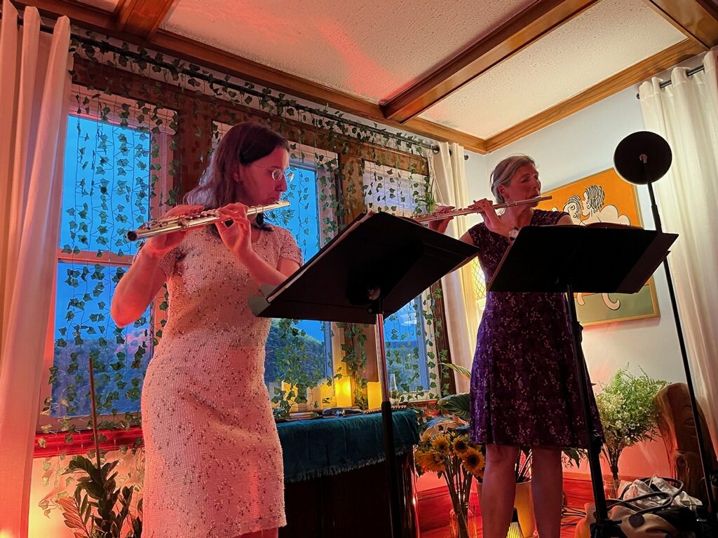 Flute duet at a house concert